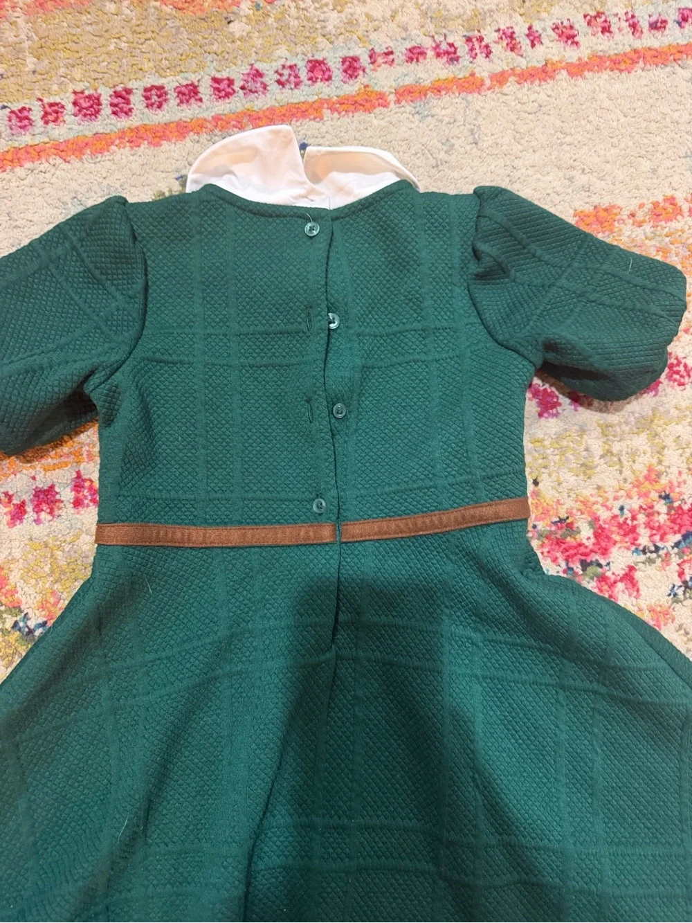 Janie and Jack Emerald Green Textured Dress with White Collar
